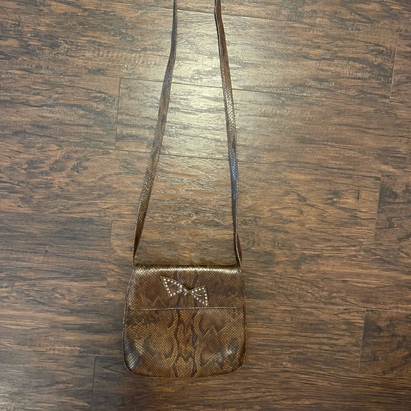 VanEli Brown Black Snake Animal Pattern Studded bow Shoulder Bag Purse - Picture 7 of 8